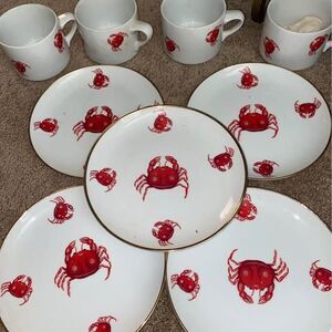 Set of 9 dishes cups CRABS Beach handmade soup bowls handmade